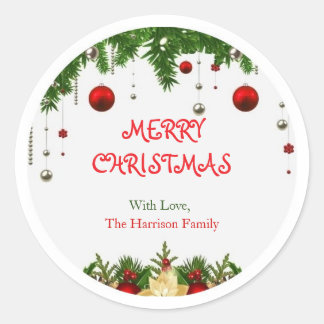 Eenvoudige Elegante Kerst Waterverf Botanische Cla Ronde Sticker