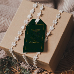 Eenvoudige elegante kerst   Welkom groene bruiloft Cadeaulabel