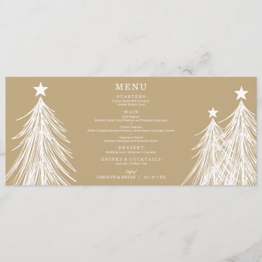 Eenvoudige Elegante Kerstbomen op Goud Menu (Voorkant)