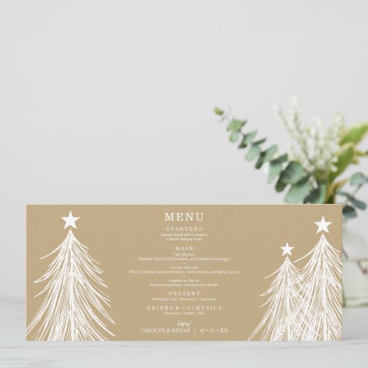Eenvoudige Elegante Kerstbomen op Goud Menu (Staand voorkant)