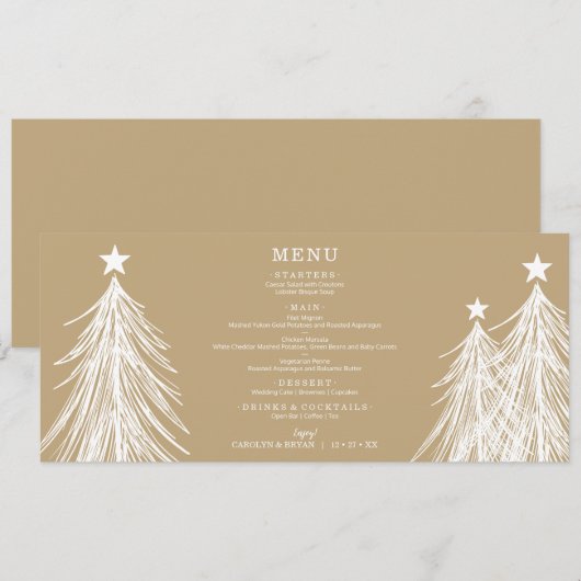 Eenvoudige Elegante Kerstbomen op Goud Menu (Voorkant / Achterkant)