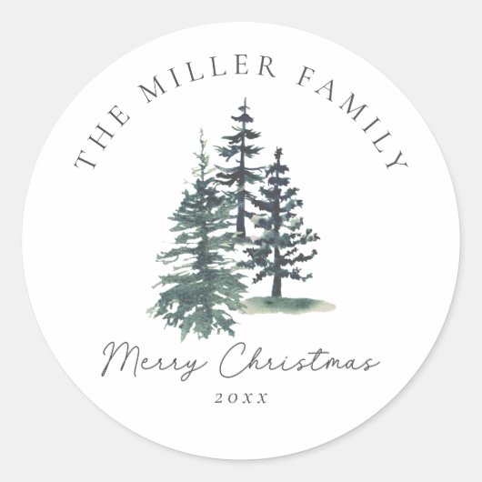 Eenvoudige Elegante Kerstboom | dennenboom Ronde Sticker (Voorkant)