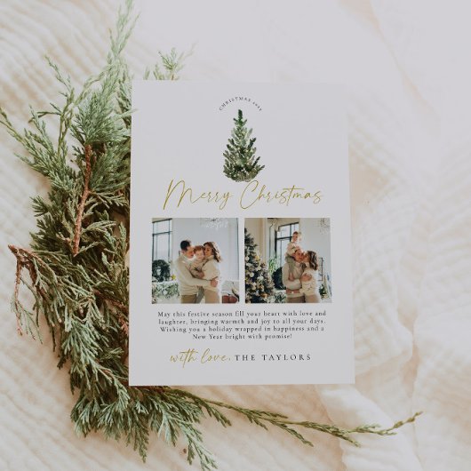 Eenvoudige, elegante kerstboom foto Kerstmis Feestdagenkaart