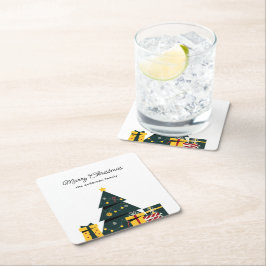 Eenvoudige elegante kerstboom geschenkdoos kartonnen onderzetters