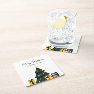 Eenvoudige elegante kerstboom geschenkdoos kartonnen onderzetters