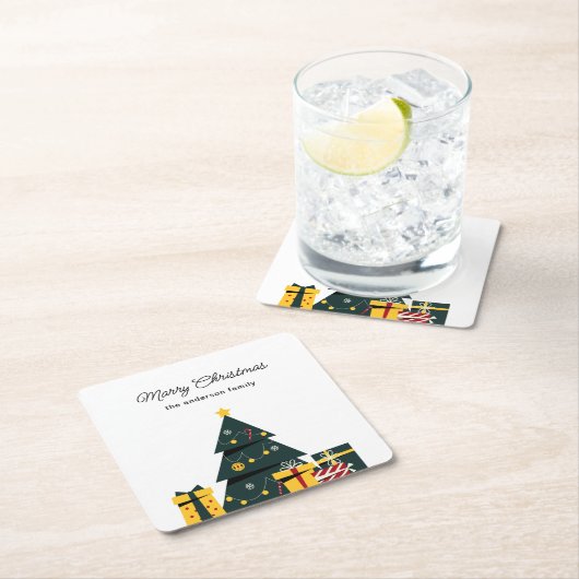 Eenvoudige elegante kerstboom geschenkdoos kartonnen onderzetters (Insitu)