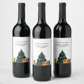 Eenvoudige elegante kerstboom geschenkdoos wijn etiket (Flessen)