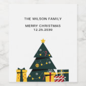 Eenvoudige elegante kerstboom geschenkdoos wijn etiket (Enkel label)