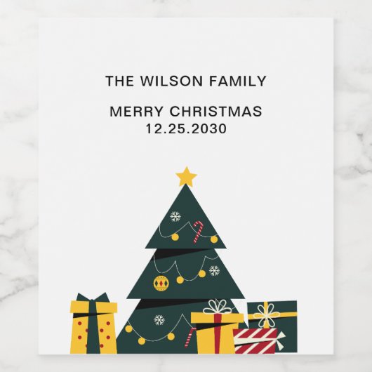Eenvoudige elegante kerstboom geschenkdoos wijn etiket (Enkel label)