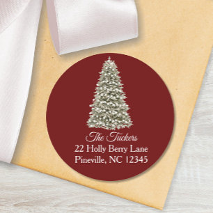 Eenvoudige Elegante Kerstboom Rode Retouradres Ronde Sticker