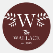 Eenvoudige elegante kerstfamilie monogram ronde sticker (Voorkant)