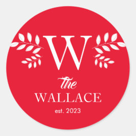 Eenvoudige elegante kerstfamilie monogram ronde sticker