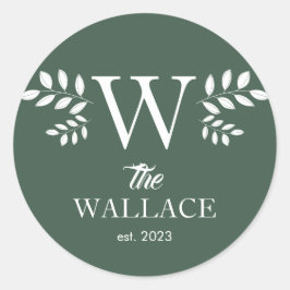 Eenvoudige elegante kerstfamilie monogram ronde sticker