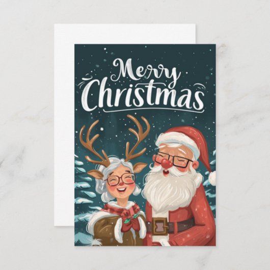 Eenvoudige Elegante Kerstman en mevrouw Clause Dan Notitiekaartje (Voorkant / Achterkant)