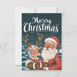 Eenvoudige Elegante Kerstman en mevrouw Clause Dan Notitiekaartje