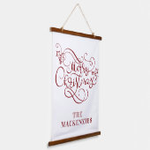 Eenvoudige elegante kerstnaam rood wit hangend wandkleed (Gebogen)