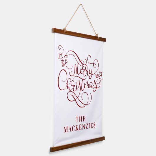 Eenvoudige elegante kerstnaam rood wit hangend wandkleed (Gebogen)