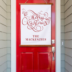 Eenvoudige elegante kerstnaam rood wit hangend wandkleed