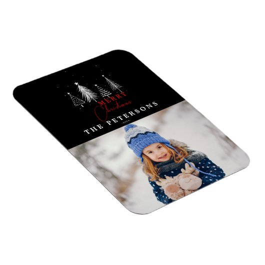 Eenvoudige Elegante Kerstpijnboom Foto Magneet (Rechterzijde)