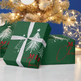 Eenvoudige elegante kerstpijnboom | Groen Cadeaupapier