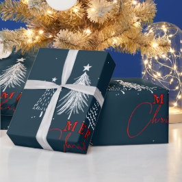 Eenvoudige elegante kerstpijnboom | marineblauw cadeaupapier
