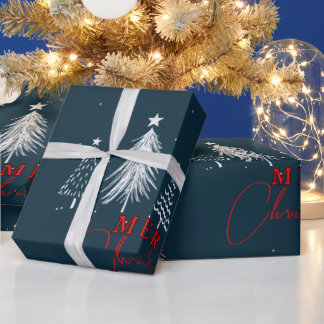 Eenvoudige elegante kerstpijnboom | marineblauw cadeaupapier