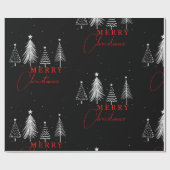 Eenvoudige elegante kerstpijnboom | Zwart Cadeaupapier (Vlak)