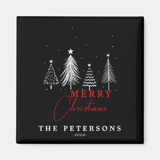 Eenvoudige elegante kerstpijnboom | Zwart Magneet (Voorkant)