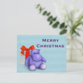 Eenvoudige Elegante Kinder Teddy Hippo Vrolijk Ker Feestdagenkaart (Staand voorkant)