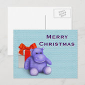 Eenvoudige Elegante Kinder Teddy Hippo Vrolijk Ker Feestdagenkaart (Voorkant / Achterkant)