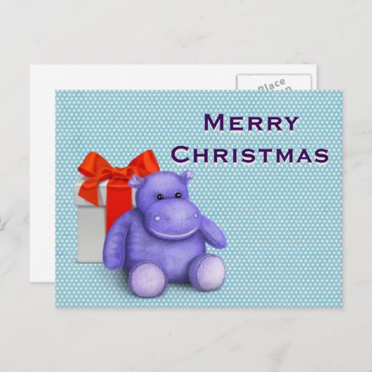 Eenvoudige Elegante Kinder Teddy Hippo Vrolijk Ker Feestdagenkaart (Voorkant / Achterkant)