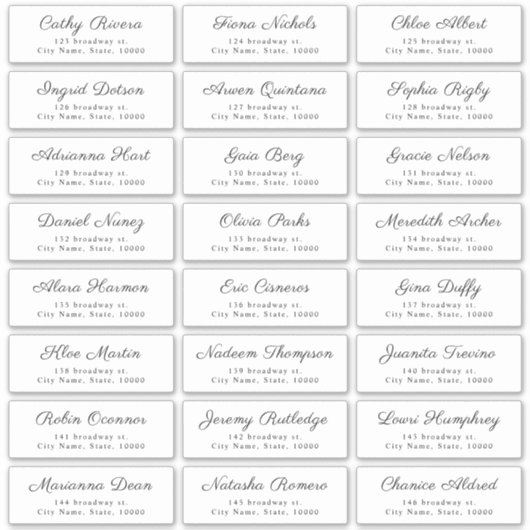 Eenvoudige Elegante Klasse Script Gastadreslabels Sticker (Voorkant)