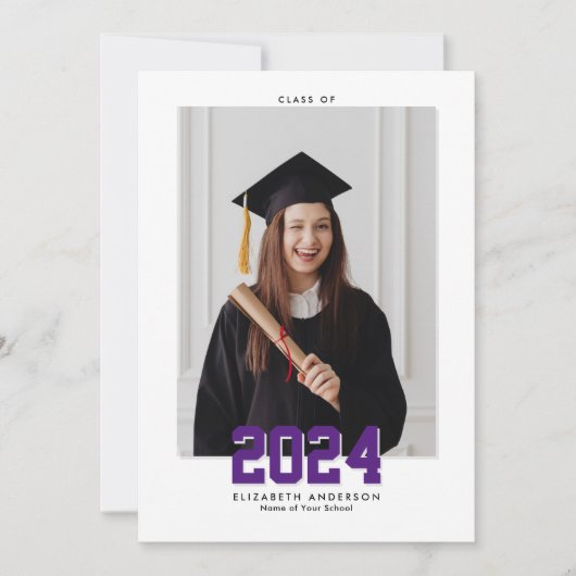 Eenvoudige Elegante Klasse van 2024 Afstuderen Fot Aankondiging (Voorkant)