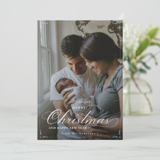 Eenvoudige elegante klassieke foto Vrolijk Kerstfe Feestdagenkaart (Staand voorkant)