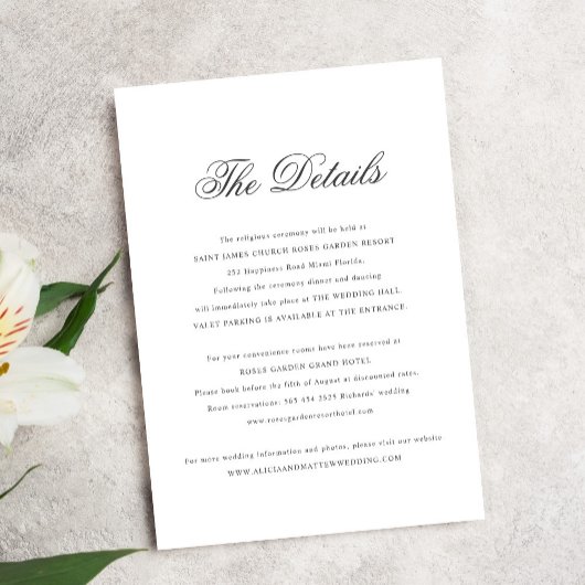 Eenvoudige elegante klassieke kalligrafie bruiloft informatiekaartje