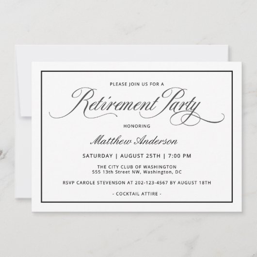 Eenvoudige elegante klassieke witte pensioenpartij kaart (Voorkant)