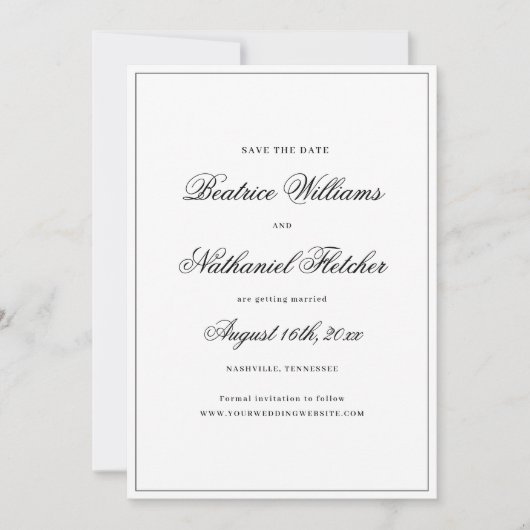 Eenvoudige Elegante Klassieke Zwart & Wit Fotobrui Save The Date (Voorkant)