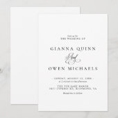 Eenvoudige Elegante Klassieke Zwart-Wit Huwelijk Kaart (Voorkant / Achterkant)