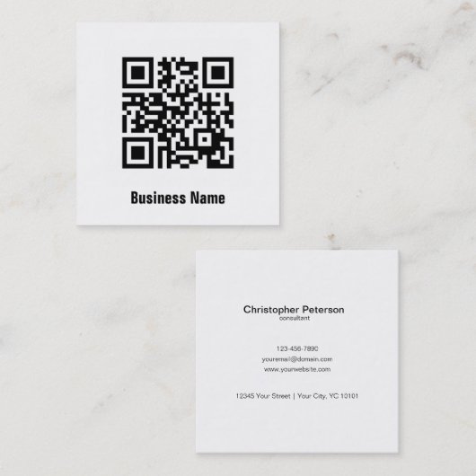 Eenvoudige elegante klassieke zwarte en witte QR-c Vierkante Visitekaartje (Voorkant / Achterkant)