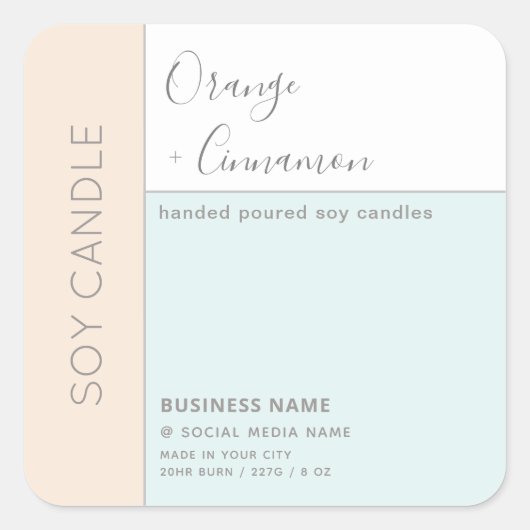 Eenvoudige elegante kleurblok typografie sojakaars vierkante sticker (Voorkant)