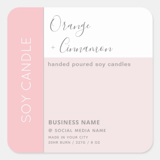 Eenvoudige elegante kleurblok typografie sojakaars vierkante sticker (Voorkant)