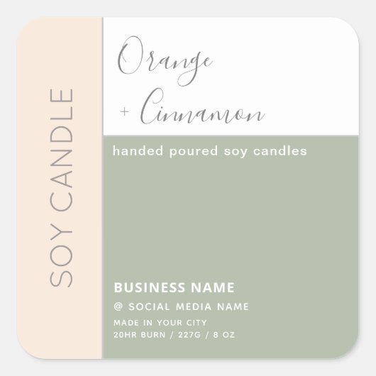 Eenvoudige elegante kleurblok-typografie sojakaars vierkante sticker (Voorkant)