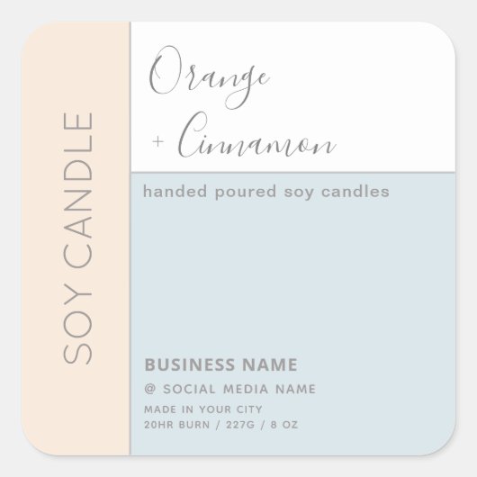 Eenvoudige elegante kleurblok typografie sojakaars vierkante sticker (Voorkant)