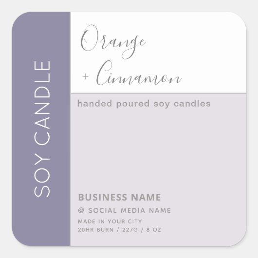 Eenvoudige elegante kleurblok typografie sojakaars vierkante sticker (Voorkant)