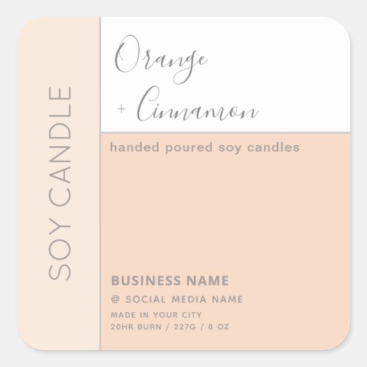 Eenvoudige elegante kleurblok typografie sojakaars vierkante sticker (Voorkant)