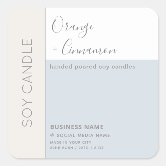 Eenvoudige elegante kleurbloktypografie sojerkaart vierkante sticker (Voorkant)