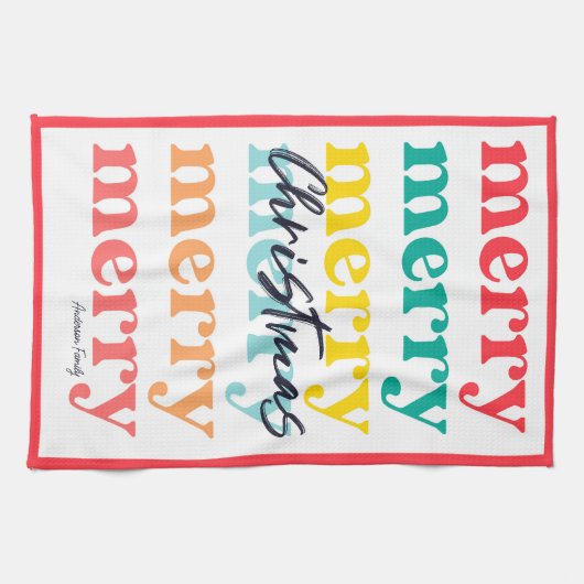 Eenvoudige Elegante Kleurrijke Rode Vrolijke Kerst Theedoek (Horizontaal)