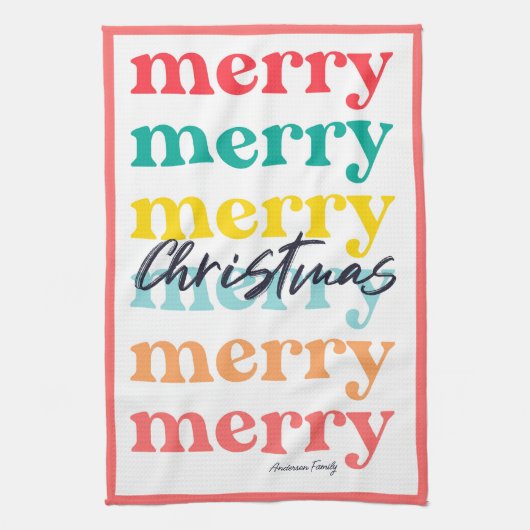 Eenvoudige Elegante Kleurrijke Rode Witte Vrolijke Theedoek (Verticaal)