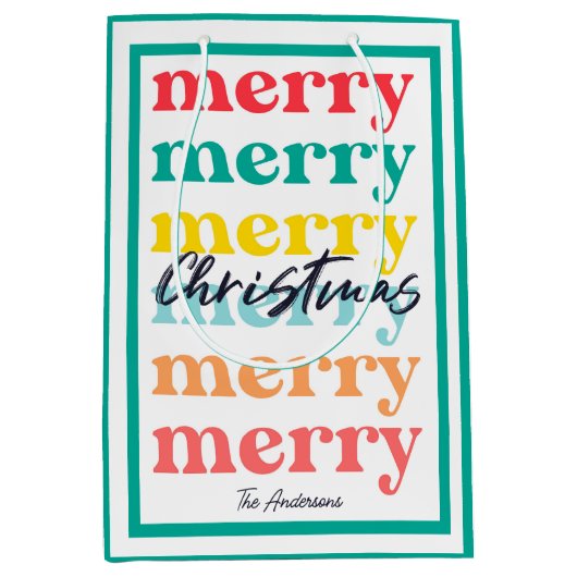 Eenvoudige Elegante Kleurrijke Rood Groen Vrolijk  Medium Cadeauzakje (Voorkant)