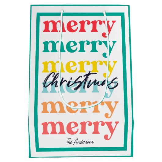 Eenvoudige Elegante Kleurrijke Rood Groen Vrolijk  Medium Cadeauzakje (Achterkant)